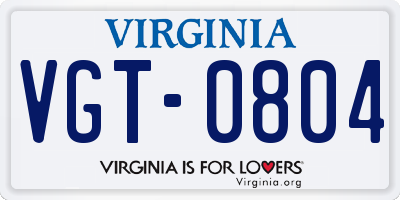 VA license plate VGT0804