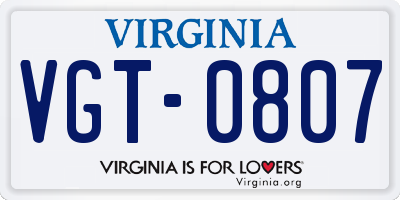 VA license plate VGT0807