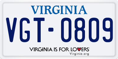 VA license plate VGT0809