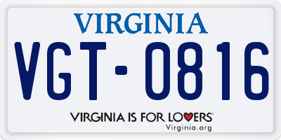 VA license plate VGT0816