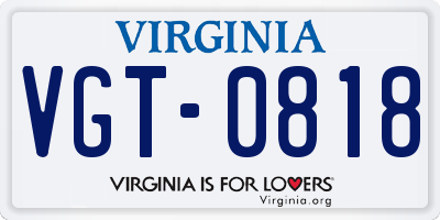 VA license plate VGT0818