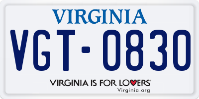 VA license plate VGT0830