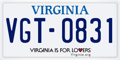 VA license plate VGT0831