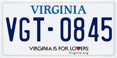 VA license plate VGT0845