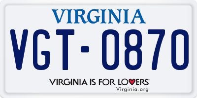 VA license plate VGT0870