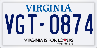 VA license plate VGT0874