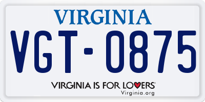 VA license plate VGT0875