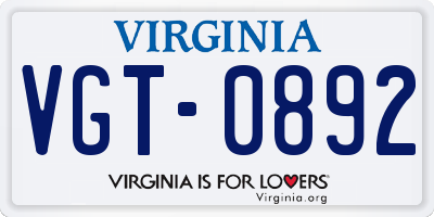 VA license plate VGT0892
