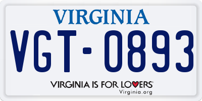 VA license plate VGT0893