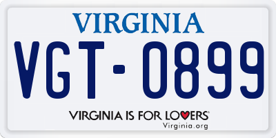 VA license plate VGT0899