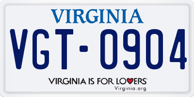VA license plate VGT0904