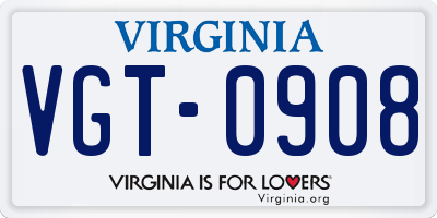 VA license plate VGT0908