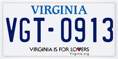 VA license plate VGT0913