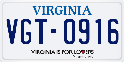 VA license plate VGT0916