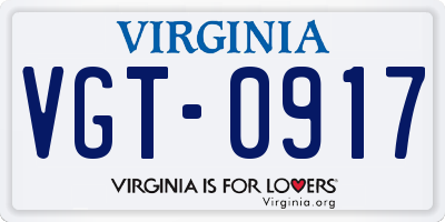 VA license plate VGT0917