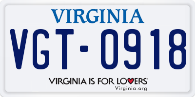 VA license plate VGT0918