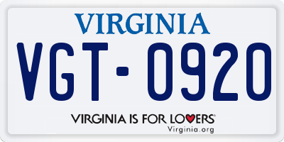 VA license plate VGT0920