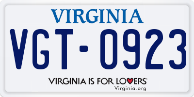 VA license plate VGT0923