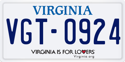 VA license plate VGT0924
