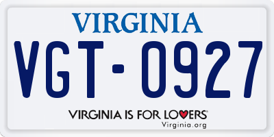 VA license plate VGT0927