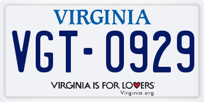 VA license plate VGT0929
