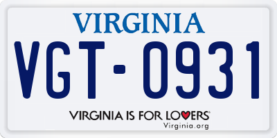 VA license plate VGT0931