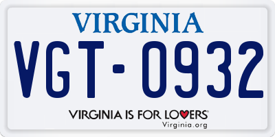 VA license plate VGT0932