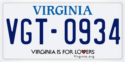 VA license plate VGT0934