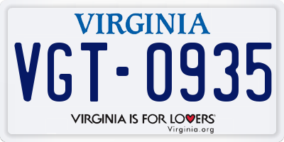 VA license plate VGT0935