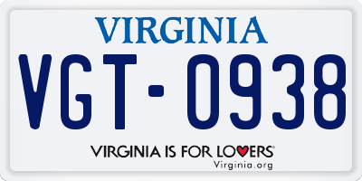 VA license plate VGT0938
