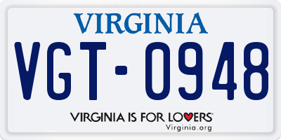 VA license plate VGT0948