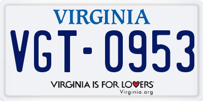 VA license plate VGT0953