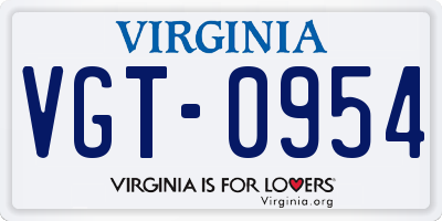 VA license plate VGT0954