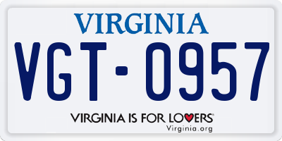 VA license plate VGT0957