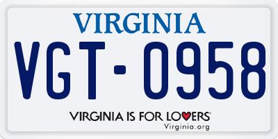 VA license plate VGT0958
