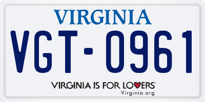 VA license plate VGT0961
