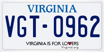 VA license plate VGT0962