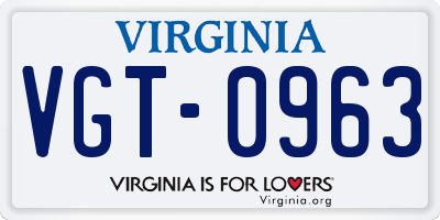 VA license plate VGT0963