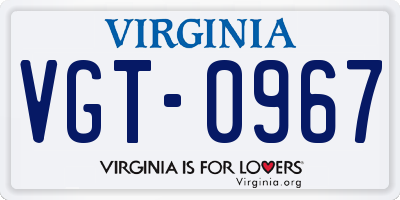 VA license plate VGT0967