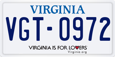 VA license plate VGT0972