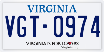 VA license plate VGT0974