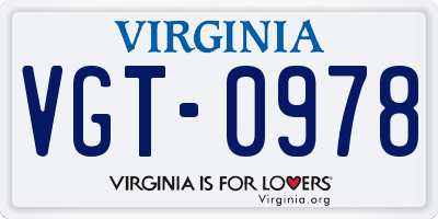 VA license plate VGT0978