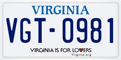 VA license plate VGT0981