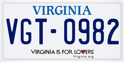 VA license plate VGT0982