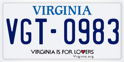 VA license plate VGT0983