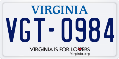 VA license plate VGT0984