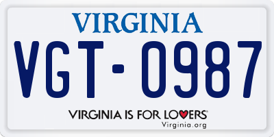 VA license plate VGT0987