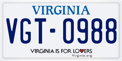 VA license plate VGT0988