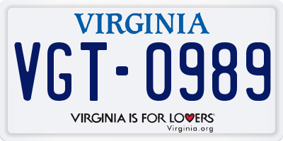 VA license plate VGT0989