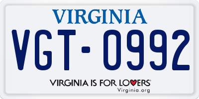 VA license plate VGT0992